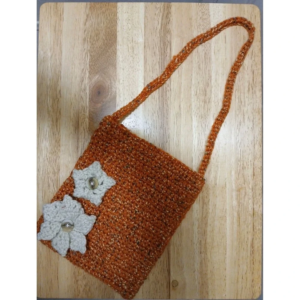 Handmade Crochet Handbag Purse Boho Bag Hippie Flower Applique Soft 9